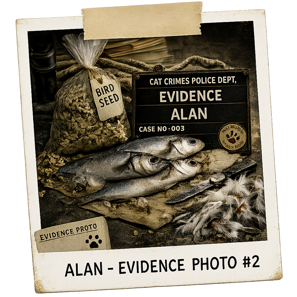 Alan observed in possession of fish and bird seed